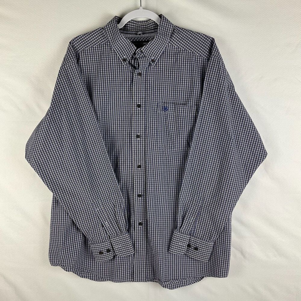 Ariat Pro Series Men's Long Sleeve Brown and Blue Plaid XL Button Down Shirt